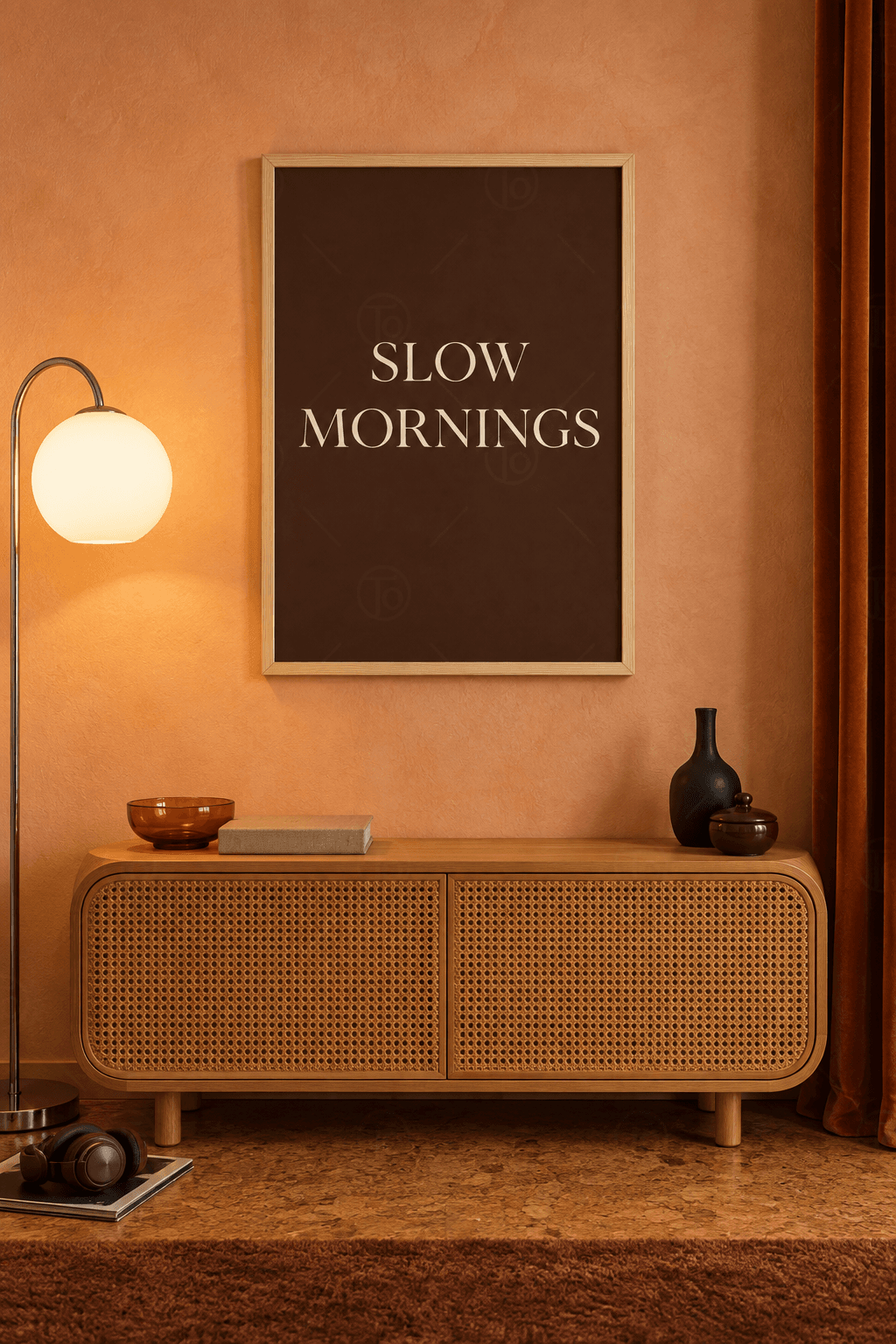 Slow Mornings — Kahverengi Zeminde Krem Yazı