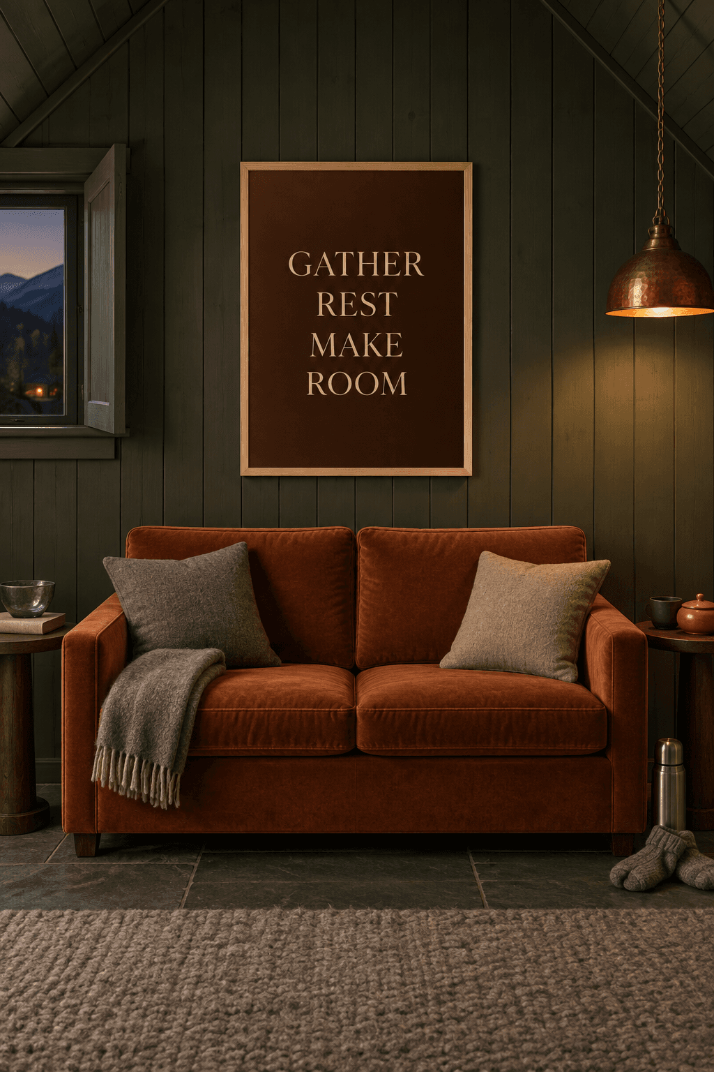 Gather Rest Make Room — Kahve Zeminde Yazı
