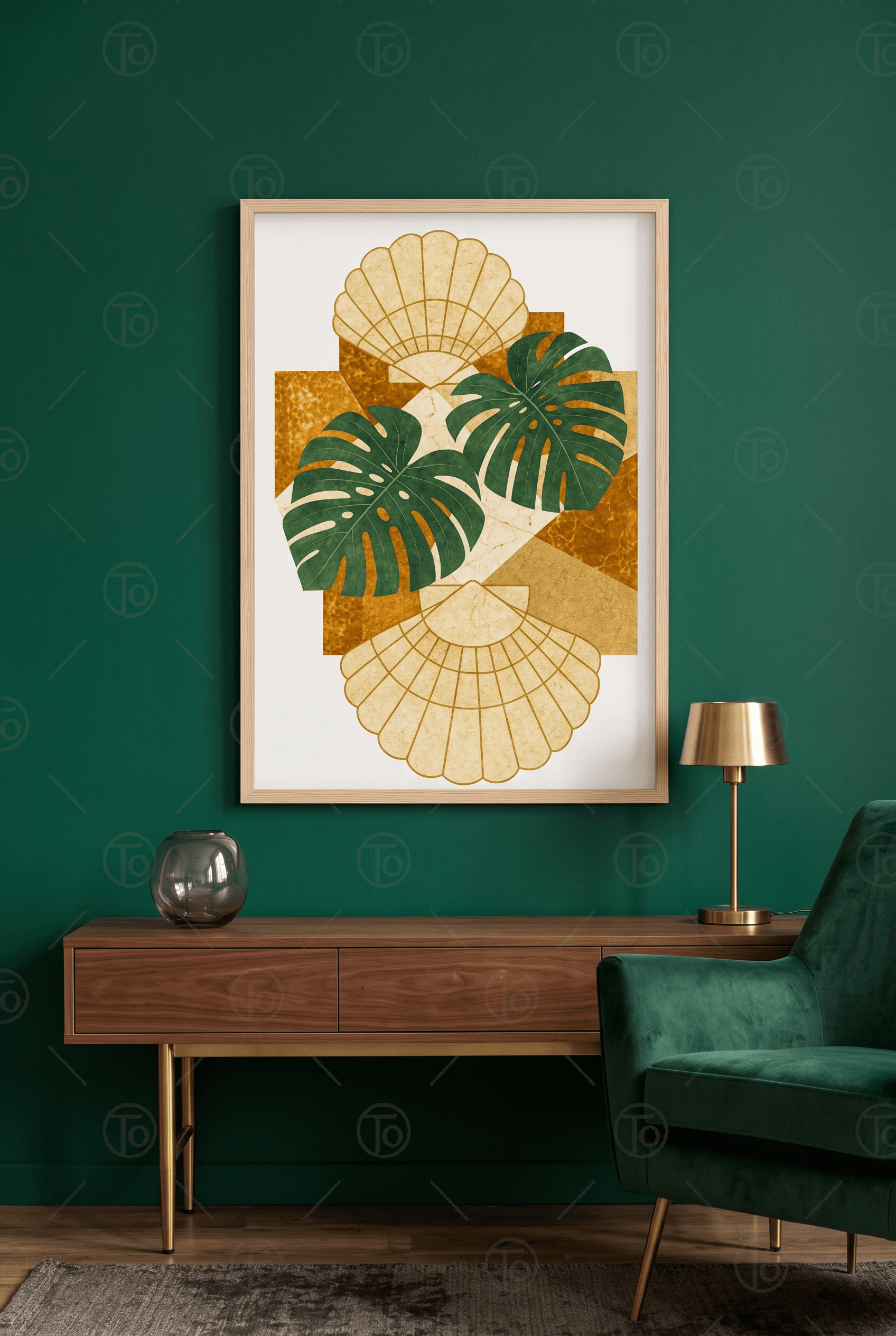 Altın Yelpaze — Art Deco Monstera Kolajı