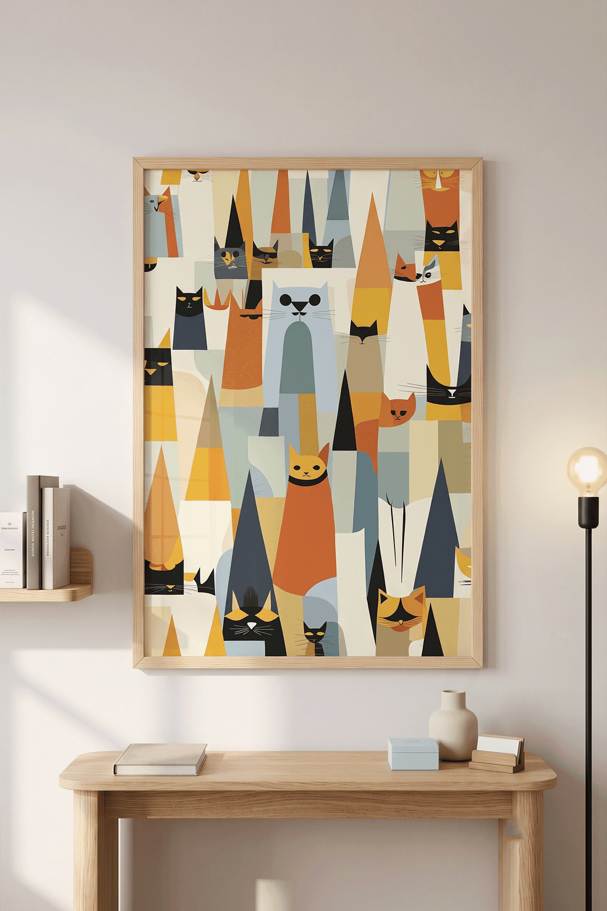 Üçgen Kediler — Mid-Century Kedi Deseni