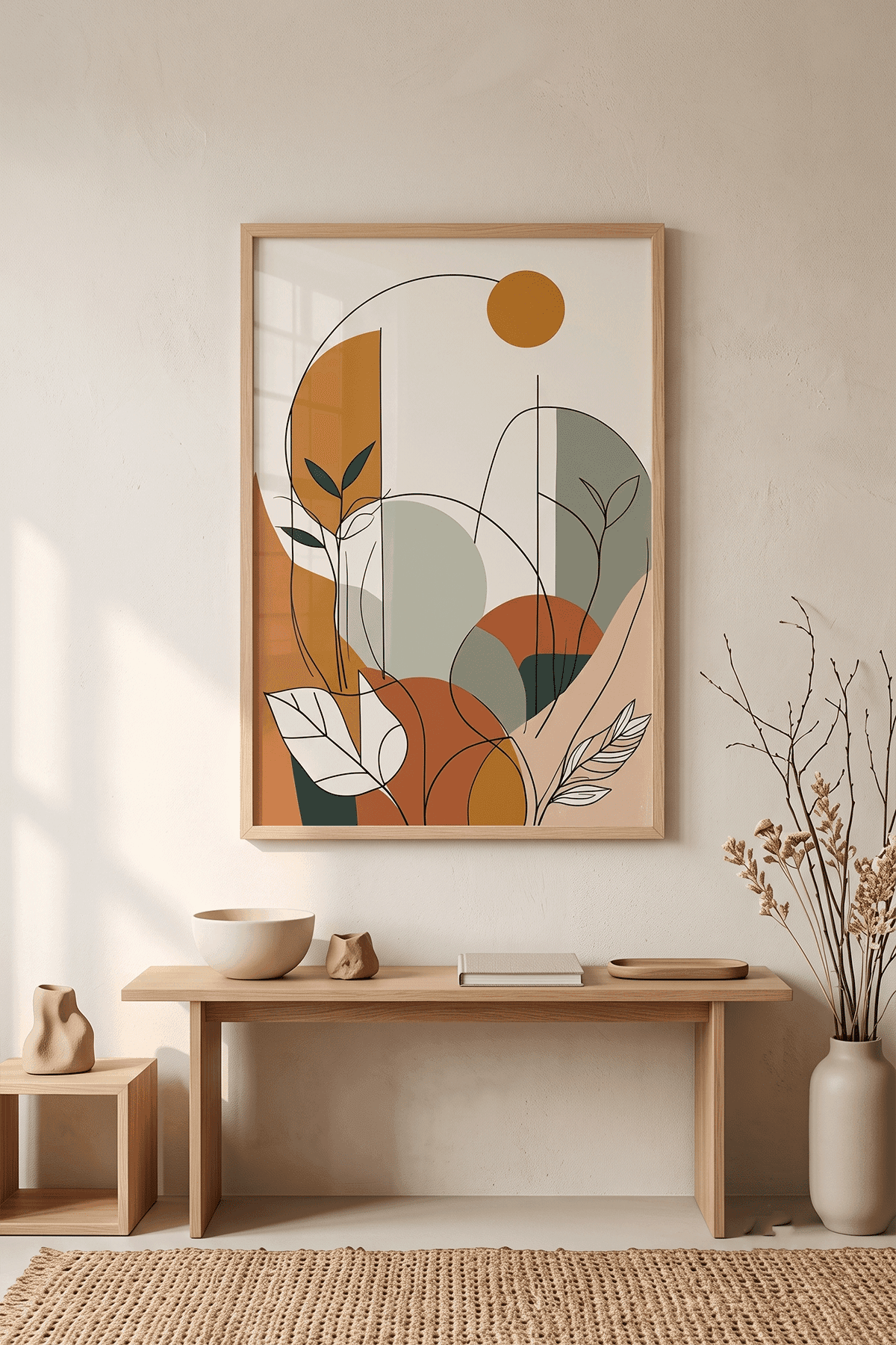 Güneşli Bahçe — Boho Botanik Soyut Tablo