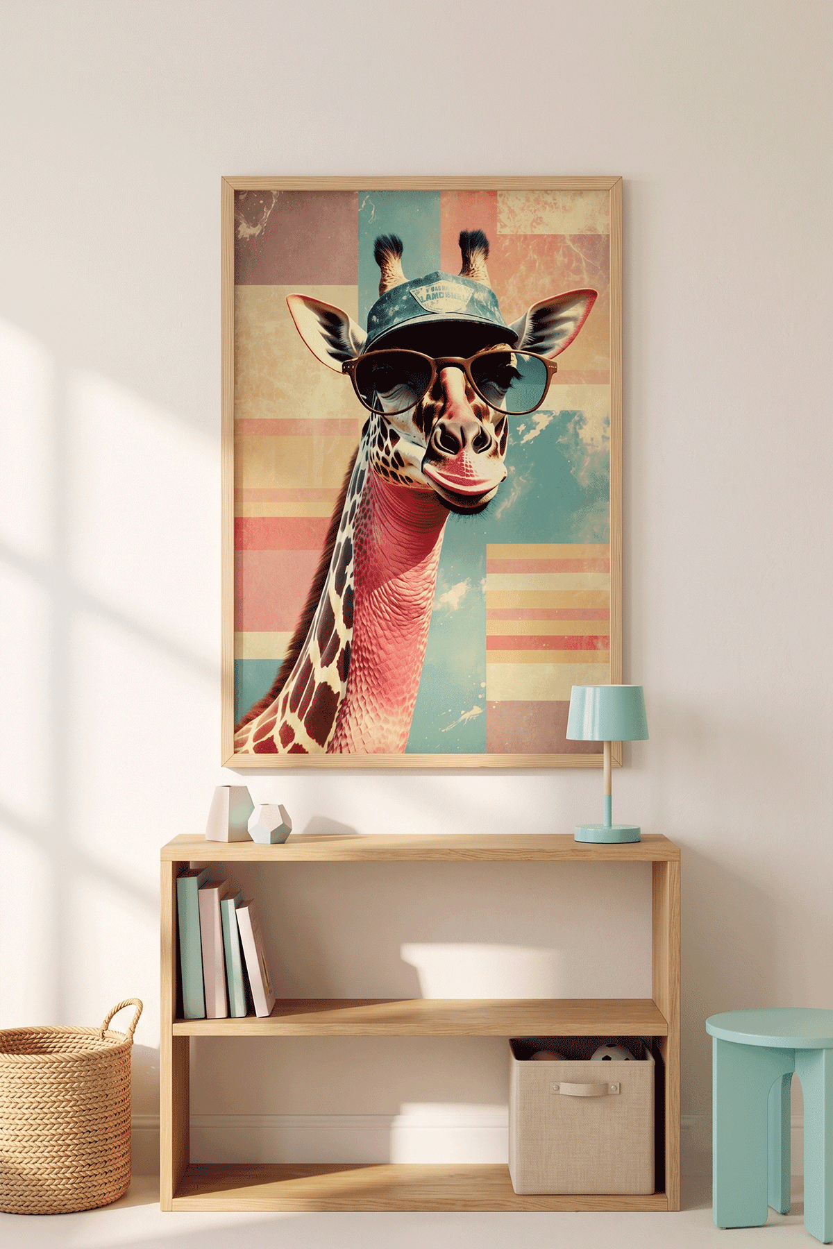 Havalı Zürafa — Retro Safari Tablosu