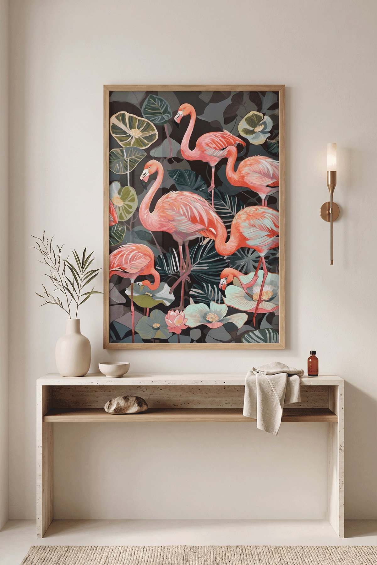 Tropik Zarafet — Flamingo Bahçesi Tablosu