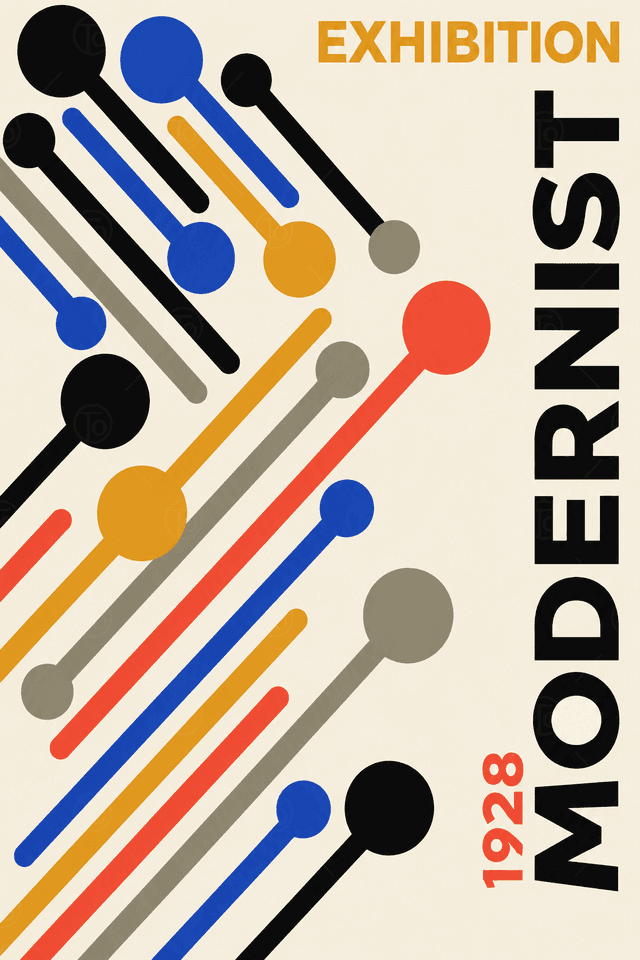 Renkli Çubuk ve Daireler — Modernist Afiş
