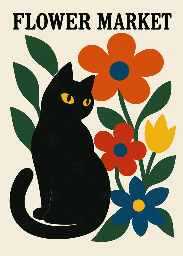 Oturan Siyah Kedi — Flower Market