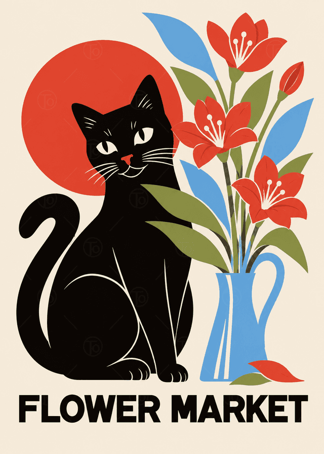 Mavi Sürahi ve Siyah Kedi — Flower Market