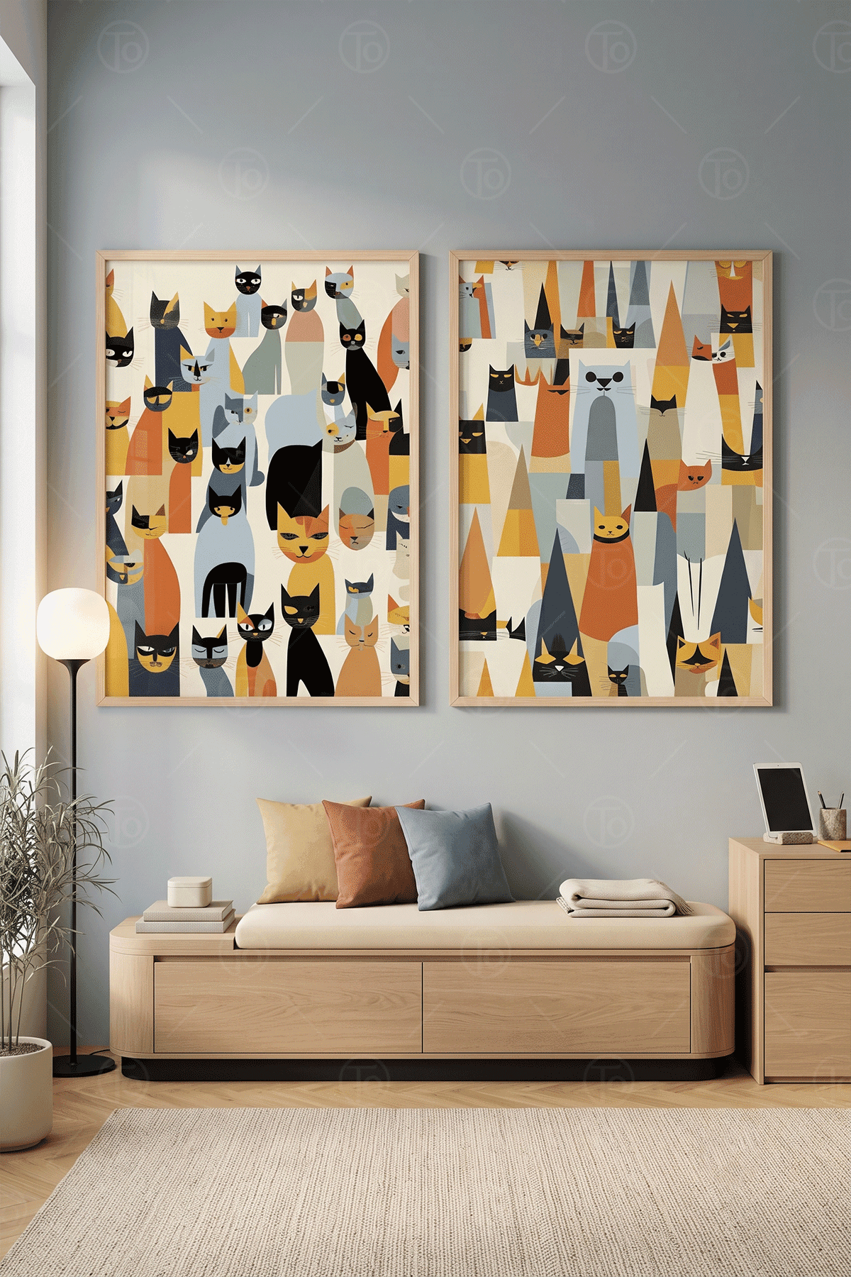 Pati Geçidi — Mid-Century Kediler 2'li Tablo Seti