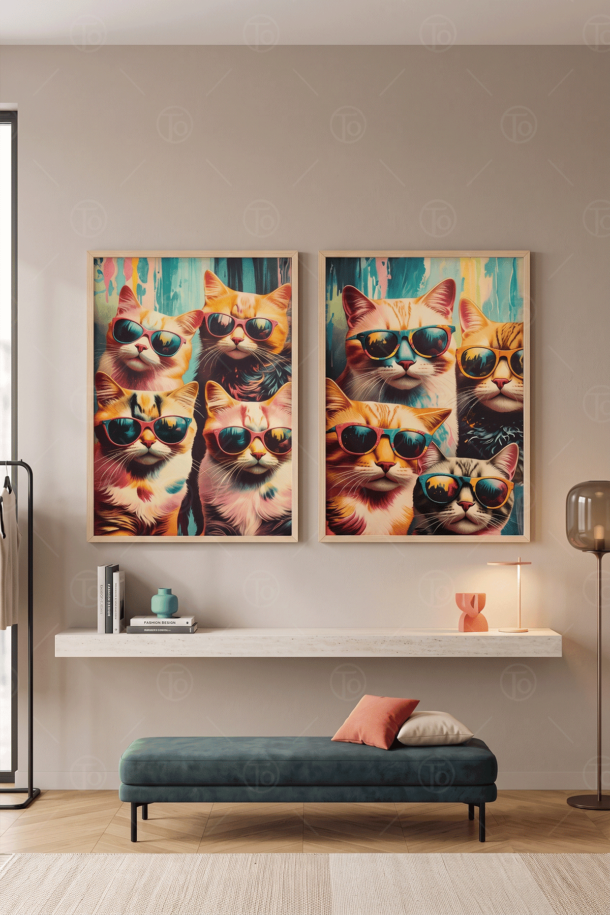 Gözlüklü Çete — Pop Art Kediler 2'li Tablo Seti