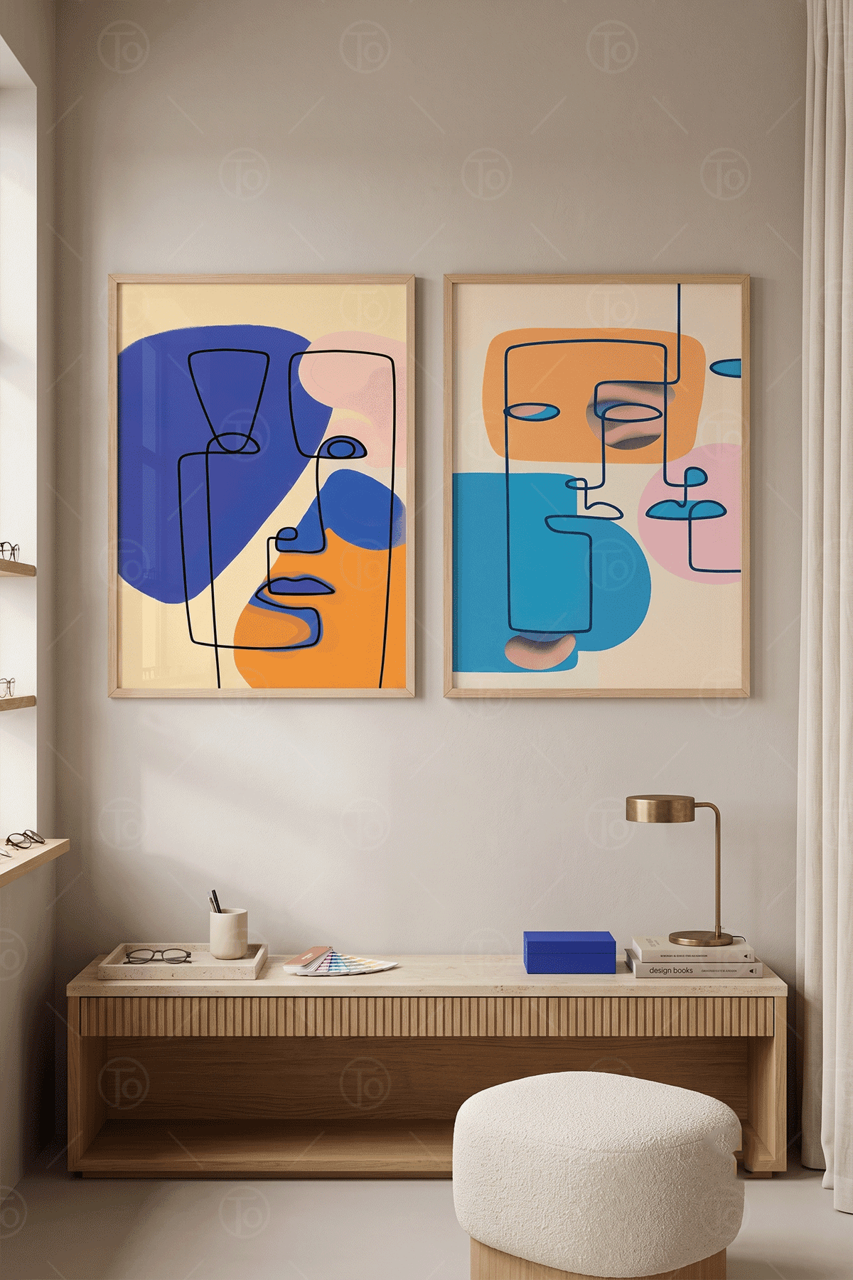 Renklerin Yüzü — Modern Line Art 2'li Tablo Seti