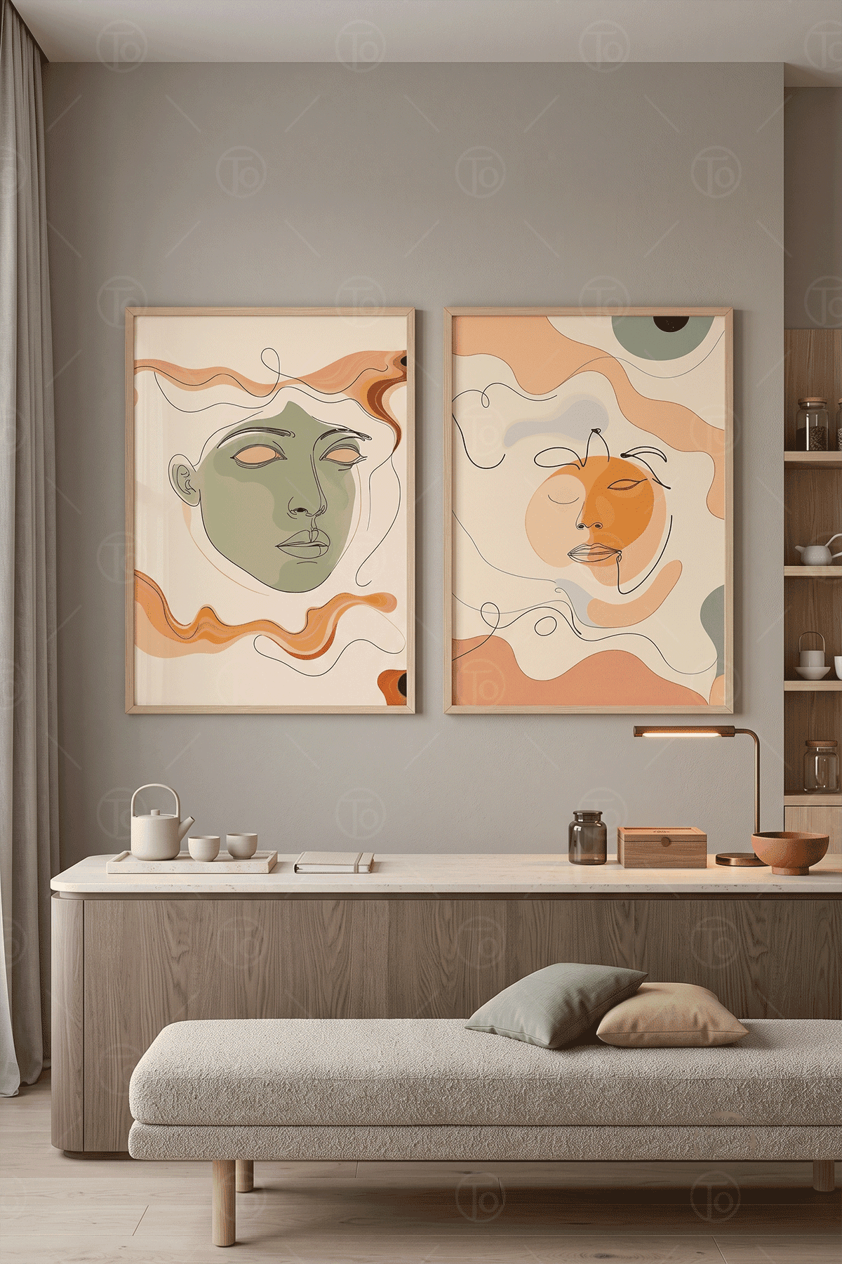 Rüya Yüzler — Pastel Boho 2'li Tablo Seti