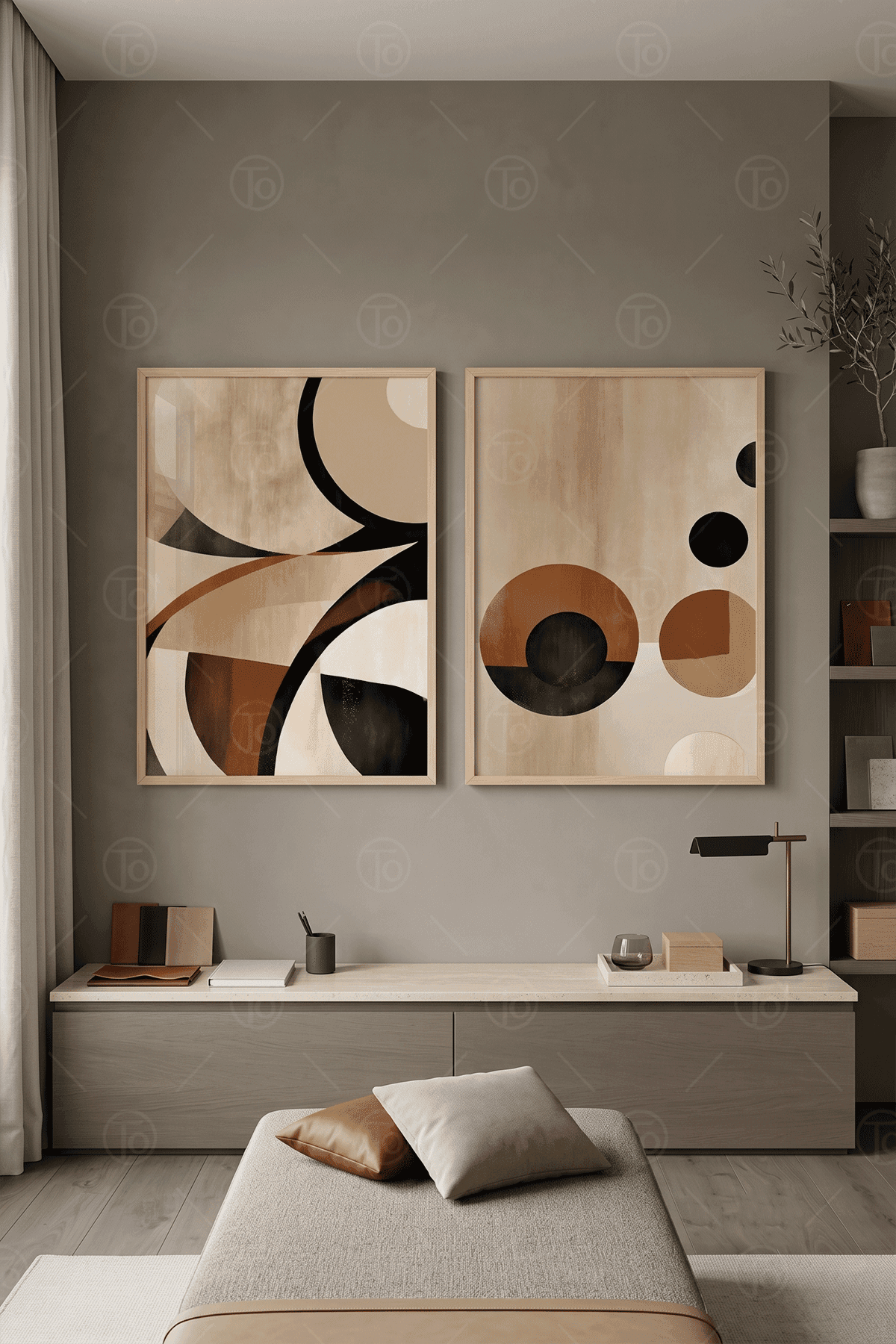 Kahve Tonları — Modern Soyut 2'li Tablo Seti