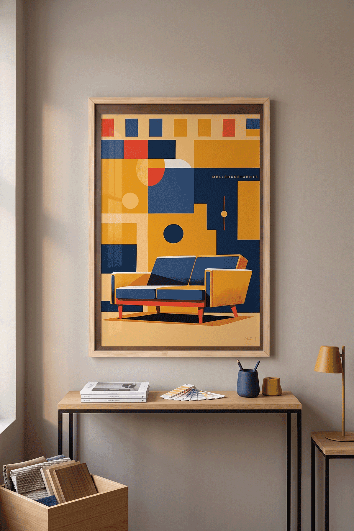Retro Salon — Bauhaus Geometrik Koltuk Tablosu