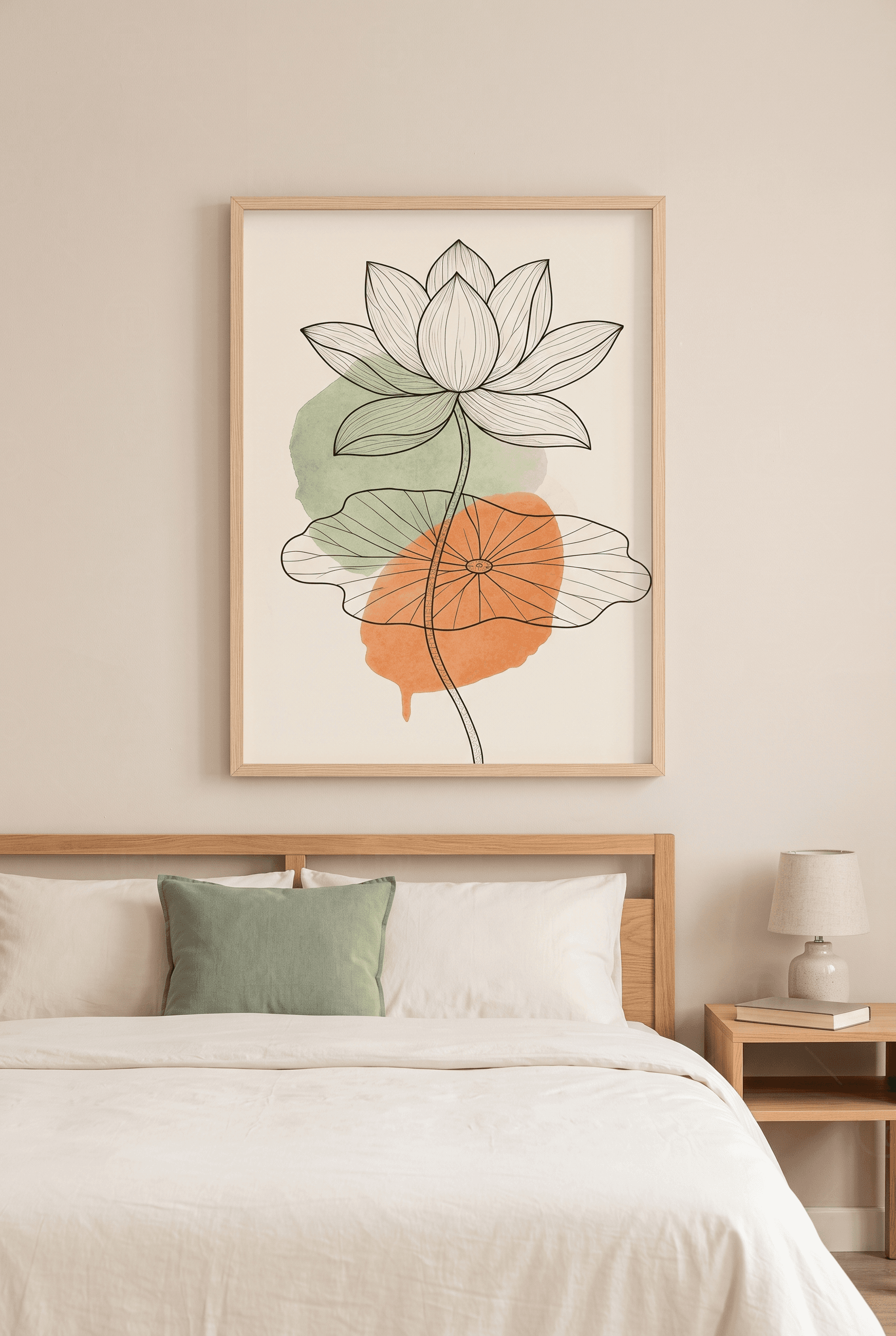 Lotus ve Yaprak — Japandi Line Art