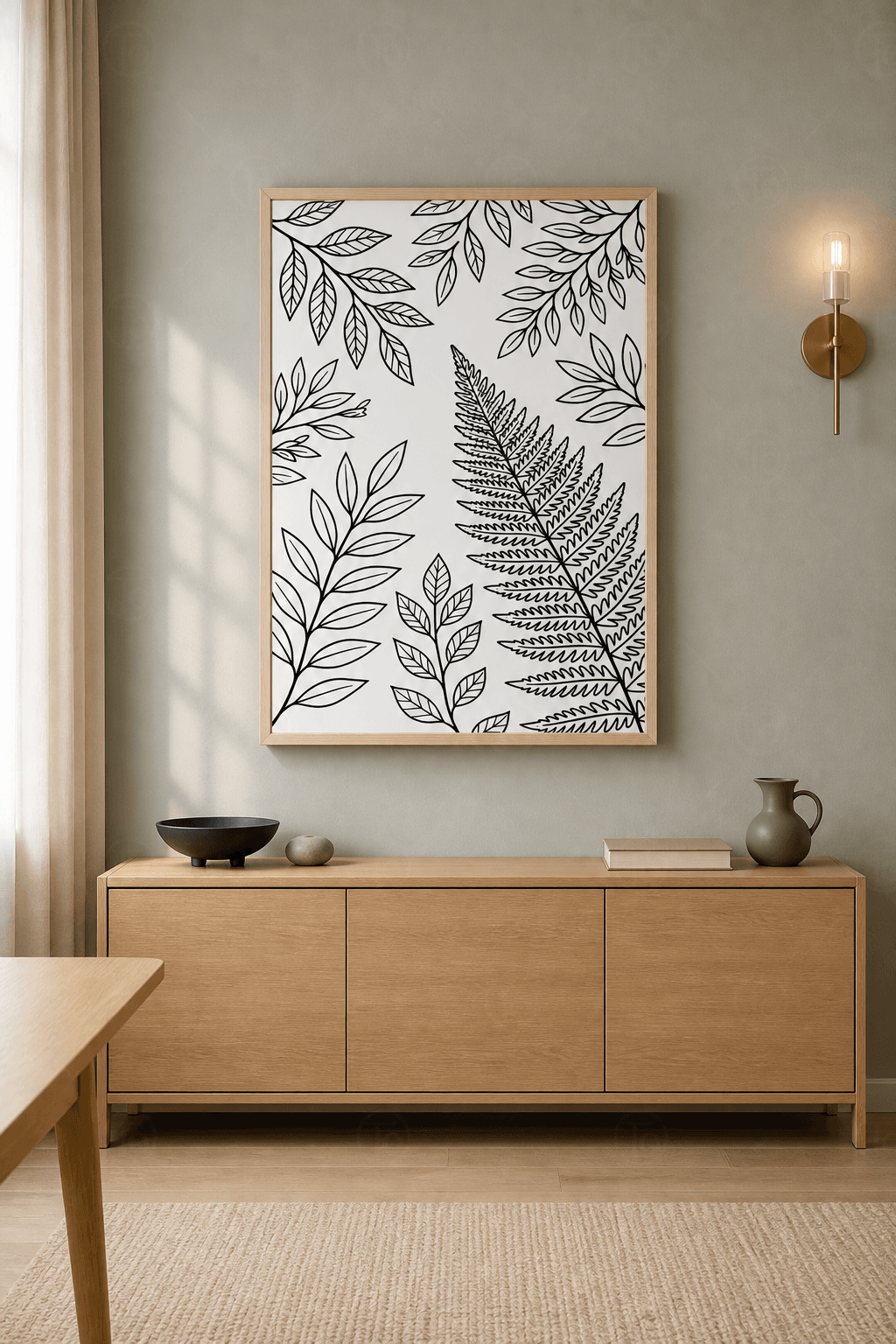 Eğrelti Deseni — Line Art Yapraklar