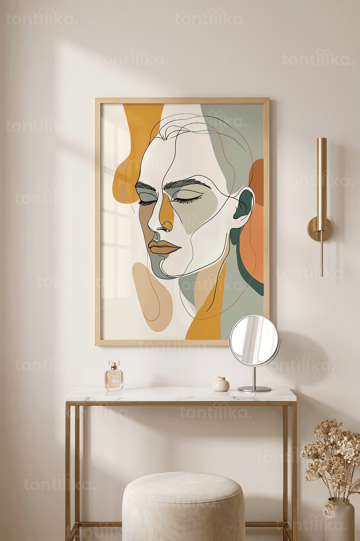 Sükûnet — Line Art Kadın Yüzü Tablosu